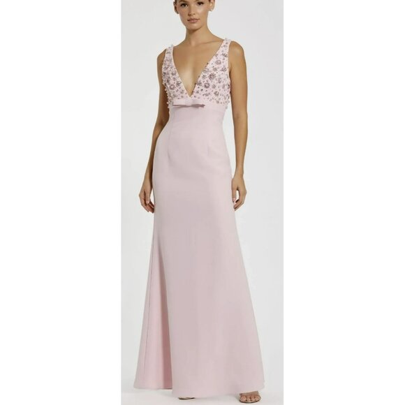 Mac Duggal Pearl Rhinestone Embellished Formal Maxi Dress Gown Sz 6 NWT - Picture 1 of 8